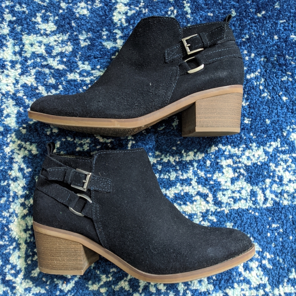 Navy Blue Buckled Suede Sonoma Booties